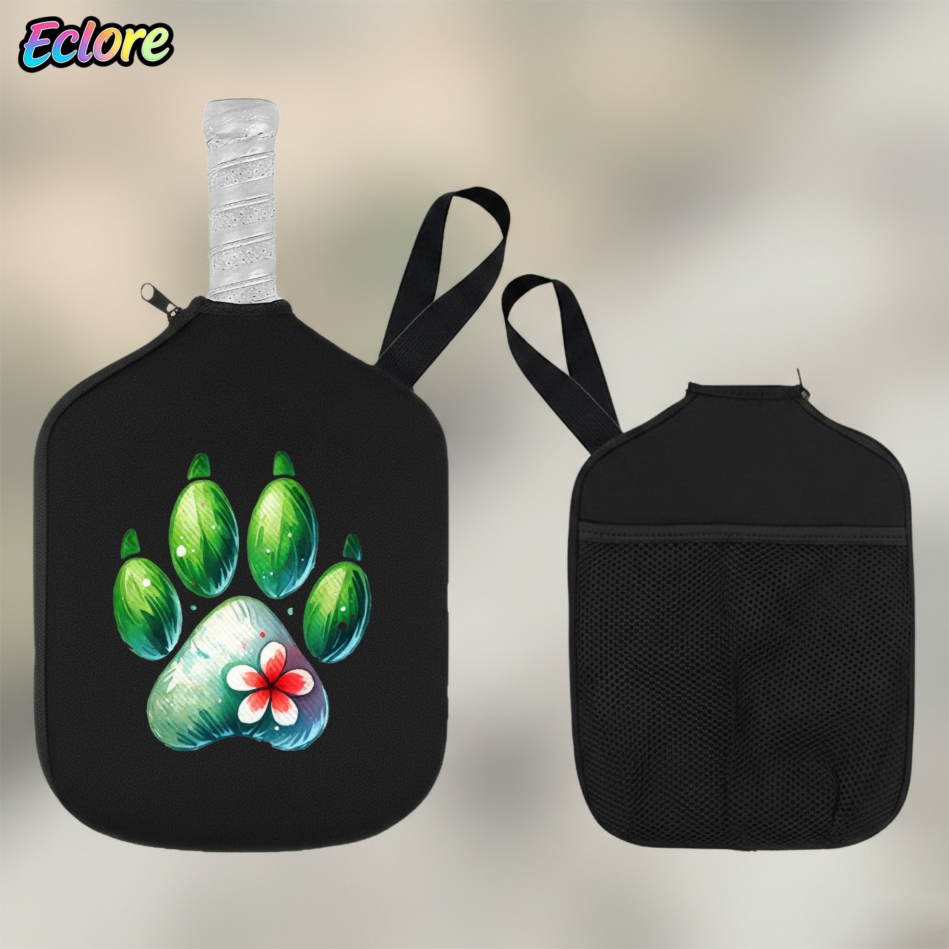 녹색 수채화 발자국 패들 커버, 내구성이 뛰어난 피클볼 - Racket Cover Bag 리뷰 및 가격